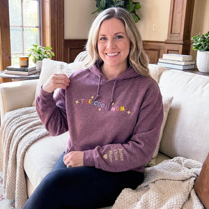 Custom cool mama sweatshirt with embroidered mama text and child name on sleeve personalized gift for mom