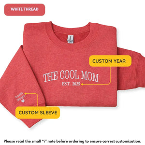 Personalized cool mom sweatshirt with kids names embroidered on sleeve custom gift for mom or wife
