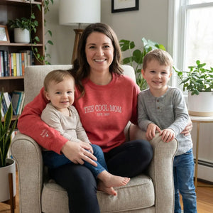 Personalized cool mom sweatshirt with kids names embroidered on sleeve custom gift for mom or wife