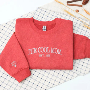 Personalized cool mom sweatshirt with kids names embroidered on sleeve custom gift for mom or wife