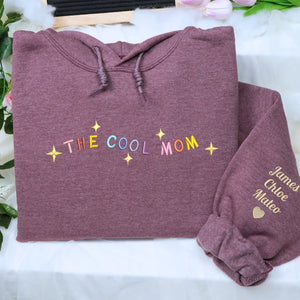 Custom cool mama sweatshirt with embroidered mama text and child name on sleeve personalized gift for mom