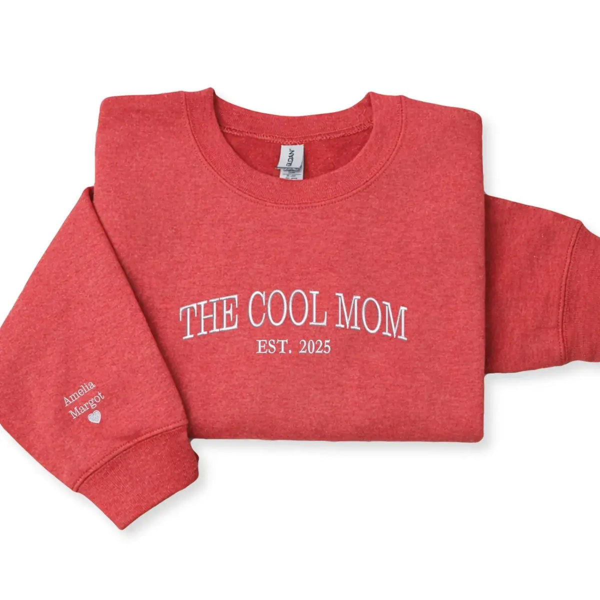 Personalized cool mom sweatshirt with kids names embroidered on sleeve custom gift for mom or wife