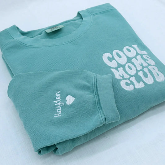 Cool Moms Club Sweatshirt or T-Shirt with Embroidered Kids Names on Sleeve