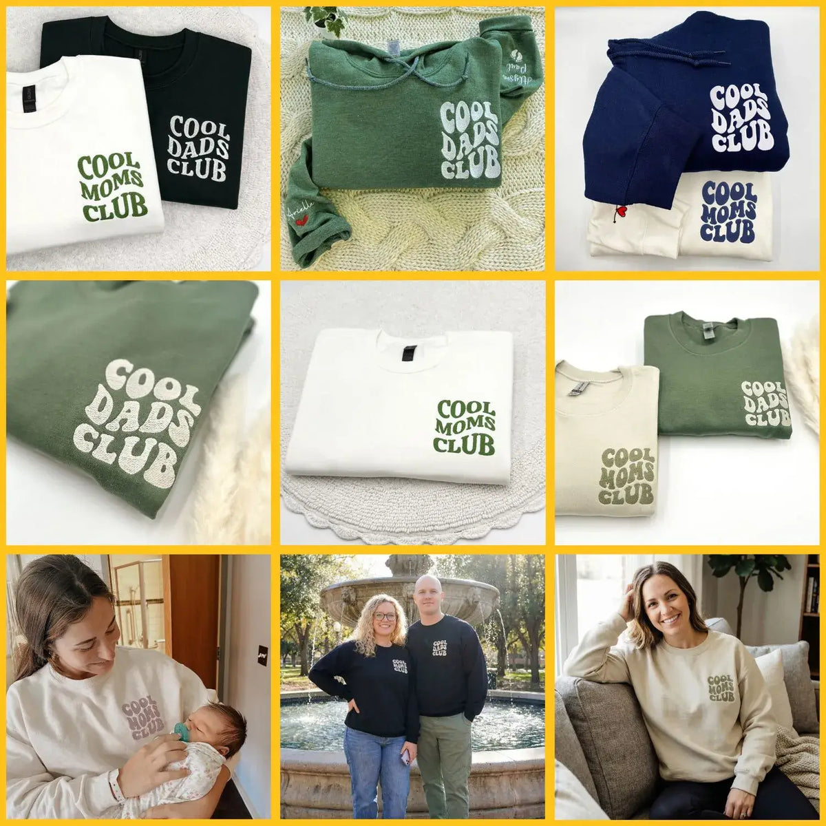 Personalized Cool Moms Club sweatshirt with kids names embroidered on a cozy custom mom gift sweatshirt