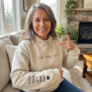 Custom cool mama sweatshirt with embroidered mama text and child name on sleeve personalized gift for mom