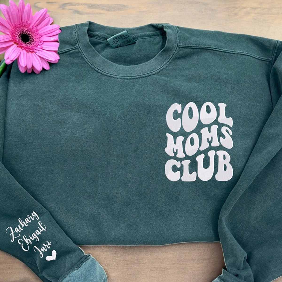 Girl Mom Club Sweatshirt or T-Shirt with Embroidered Kids Names on Sleeve