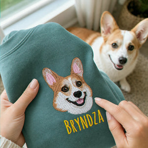 Custom Corgi Portrait T-Shirt for Dog Lover - Embroidered Pet Photo Full Color Tee & Name for Dog Parent
