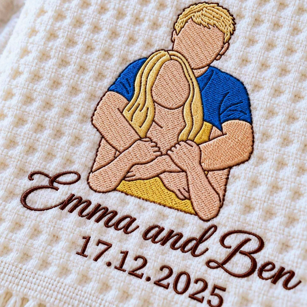 Custom Couple Portrait from Photo Blanket, Embroidered Boyfriend and Girlfriend Quilt, Anniversary Gift for Her