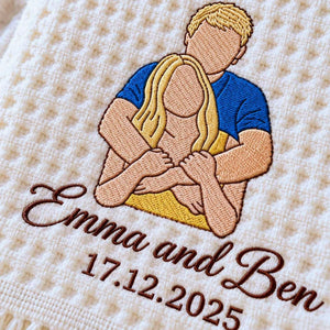Custom Couple Portrait from Photo Blanket, Embroidered Boyfriend and Girlfriend Quilt, Anniversary Gift for Her