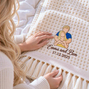 Custom Couple Portrait from Photo Blanket, Embroidered Boyfriend and Girlfriend Quilt, Anniversary Gift for Her