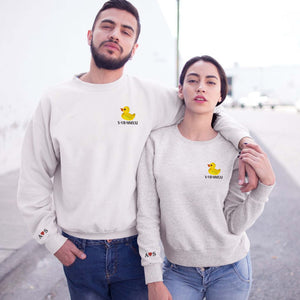 Couple Duck Embroidered Sweatshirt, Custom Matching Couple Crewneck, Luxury Gift For Couples