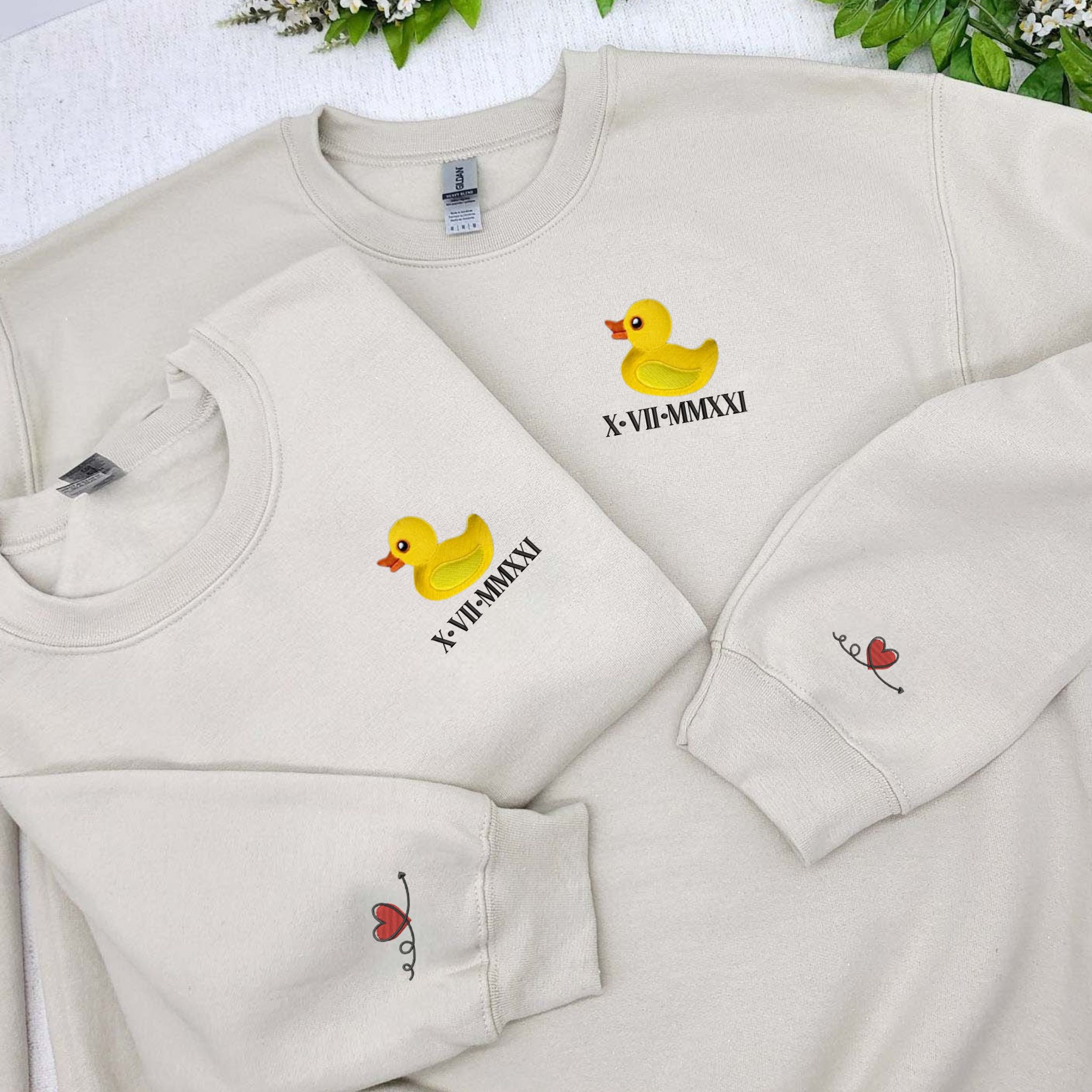 Matching Couple Duck Tshirt, Custom Embroidered On Sleeve