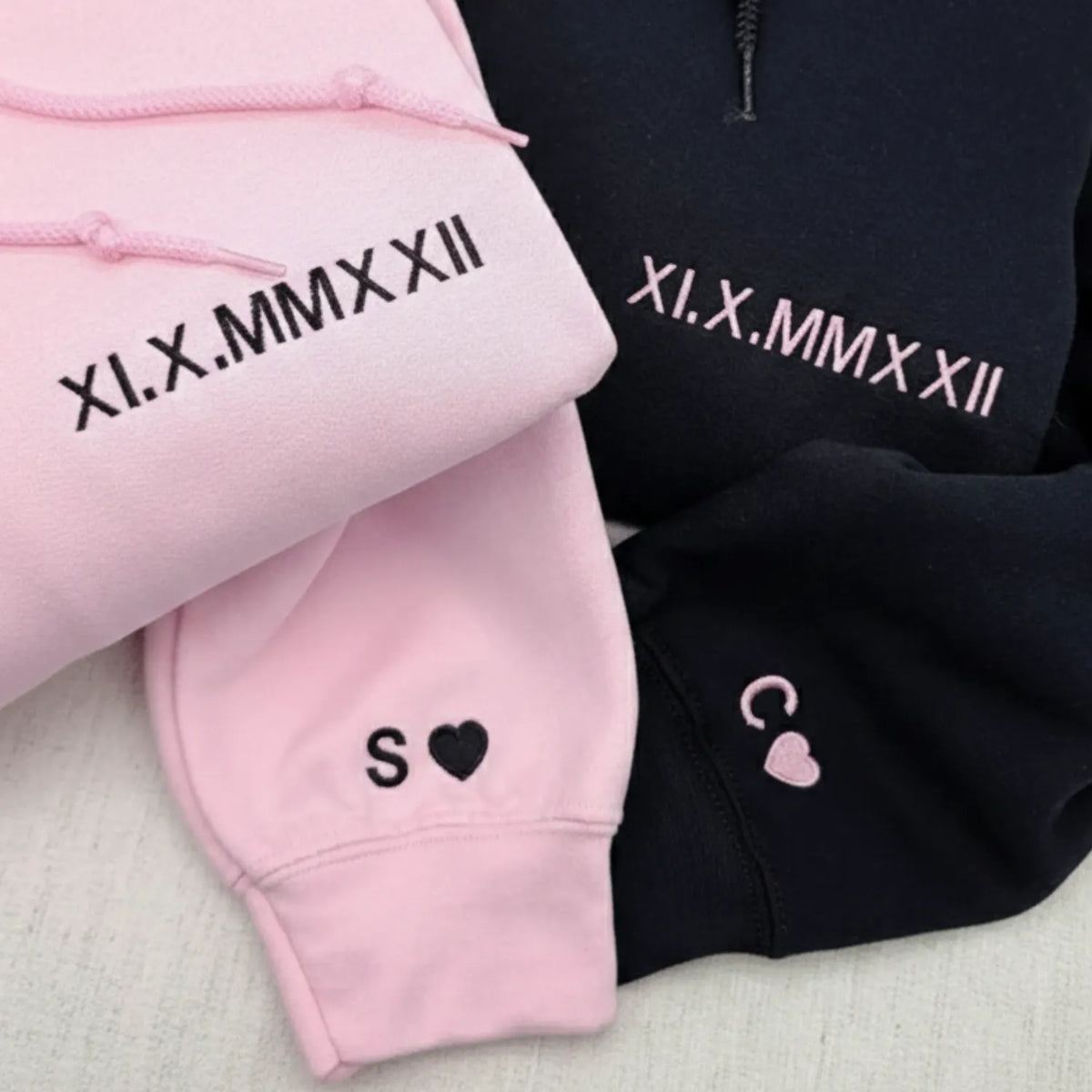 Personalized Roman Numeral Matching Hoodie for Couples - Valentine’s Day 2026 Embroidered Gift