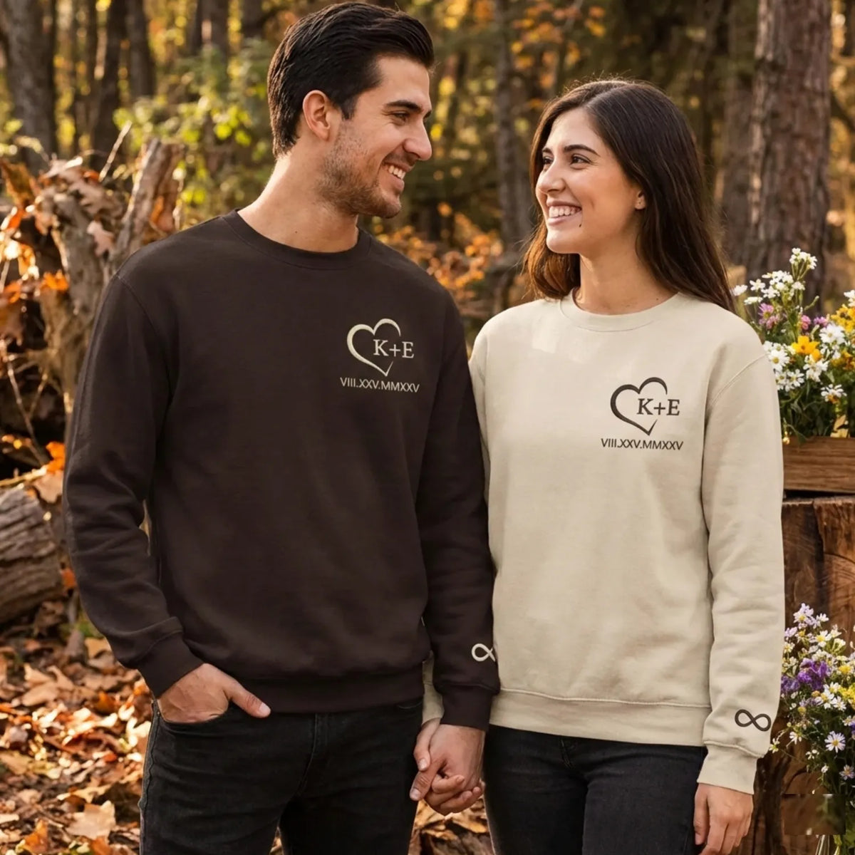 Custom Embroidered Couple Initials Monogram Heart Sweatshirt or Hoodie, 1st Anniversary Gift For Couples