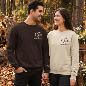 Custom Embroidered Couple Initials Monogram Heart Sweatshirt or Hoodie, 1st Anniversary Gift For Couples