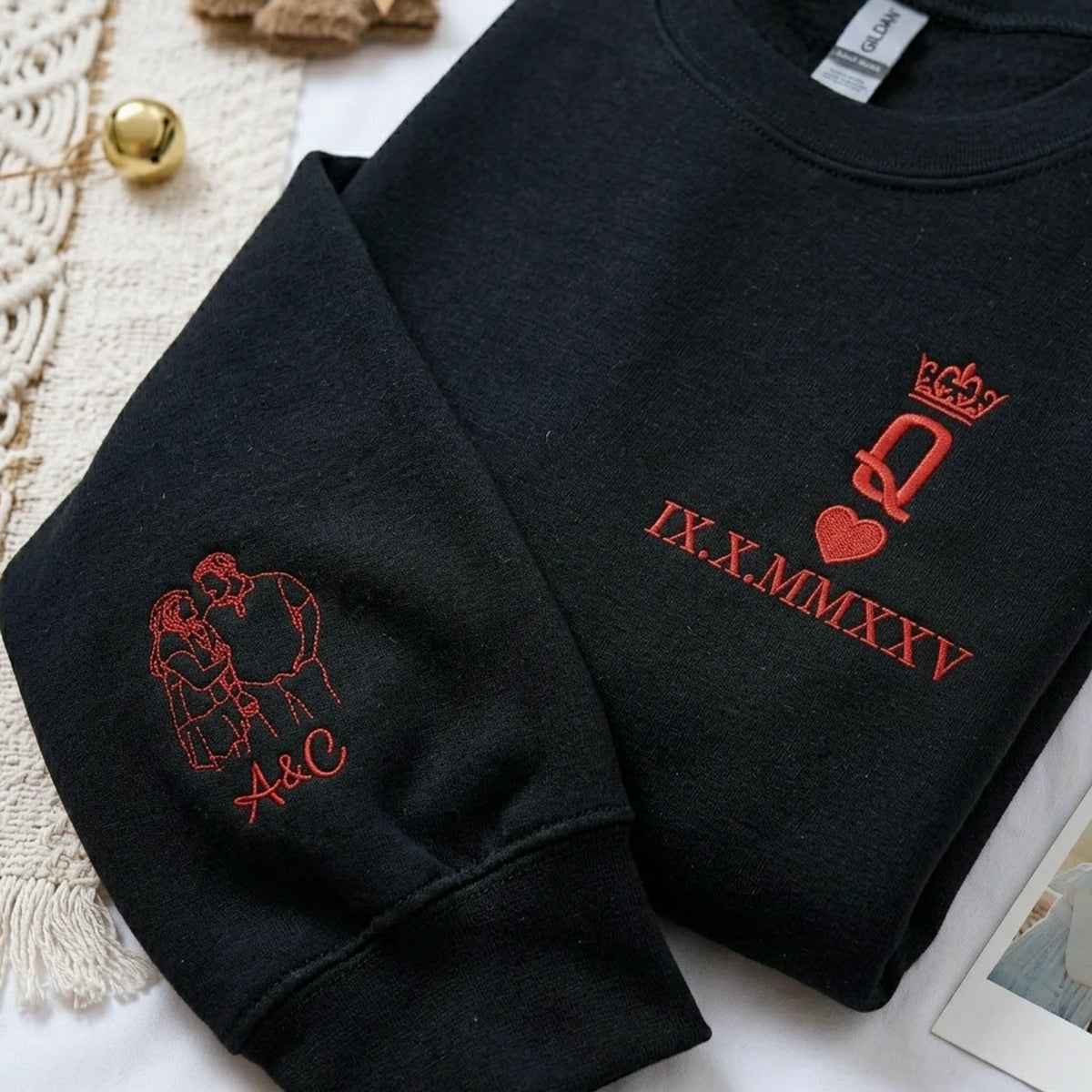 Custom Embroidered King and Queen Sweatshirts or Hoodies for Couples with Portrait, Engagement Gifts