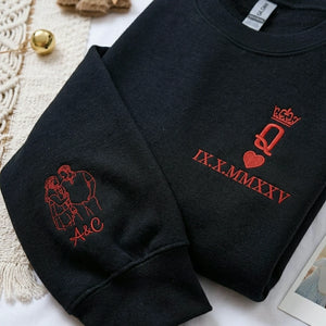 Custom Embroidered King and Queen Sweatshirts or Hoodies for Couples with Portrait, Engagement Gifts