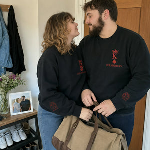 Custom Embroidered King and Queen Sweatshirts or Hoodies for Couples with Portrait, Engagement Gifts