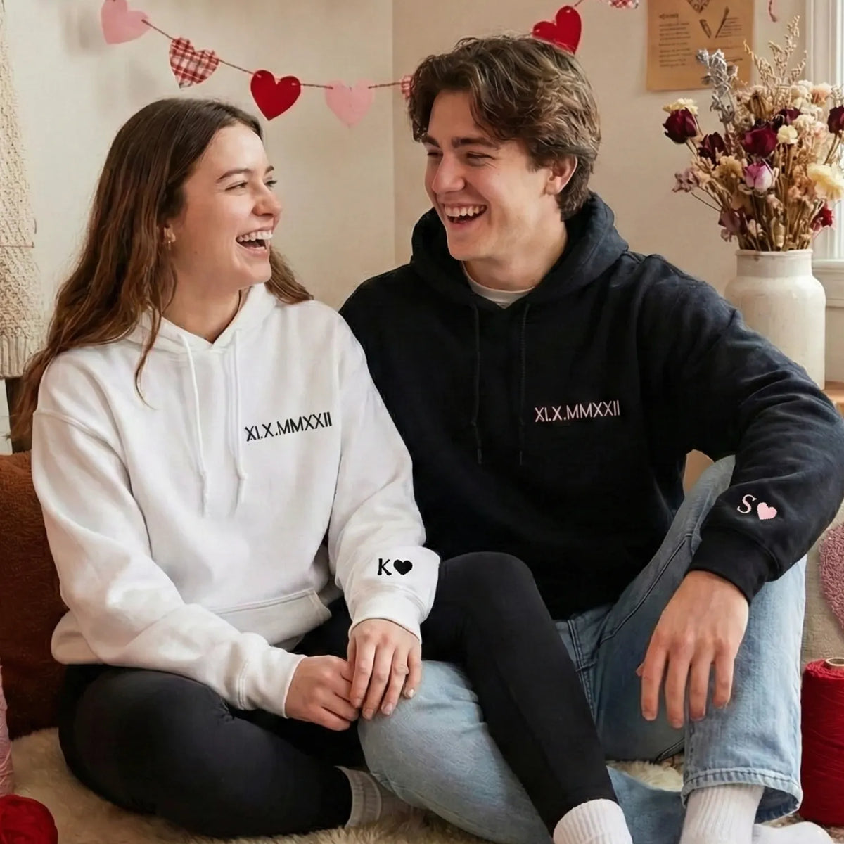 Custom Embroidered Roman Numeral Sweatshirt, Personalized Anniversary Gift for Matching Couples
