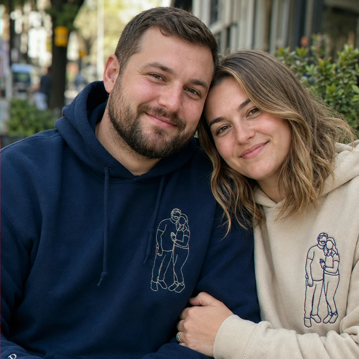 Custom Embroidered Photo Portrait Couple Hoodie or Sweatshirt, Personalized Gift for Him Her