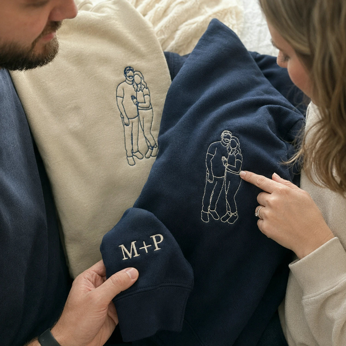 Custom Photo on Hoodie, Outline Photo Sweatshirt Embroidered