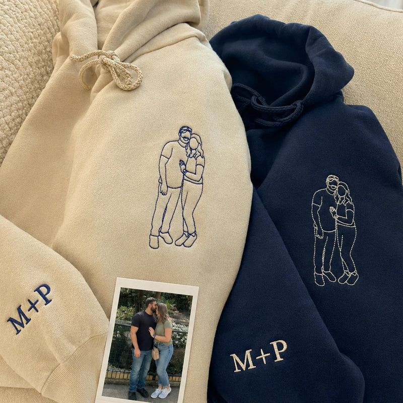 Custom Photo on Hoodie, Outline Photo Sweatshirt Embroidered