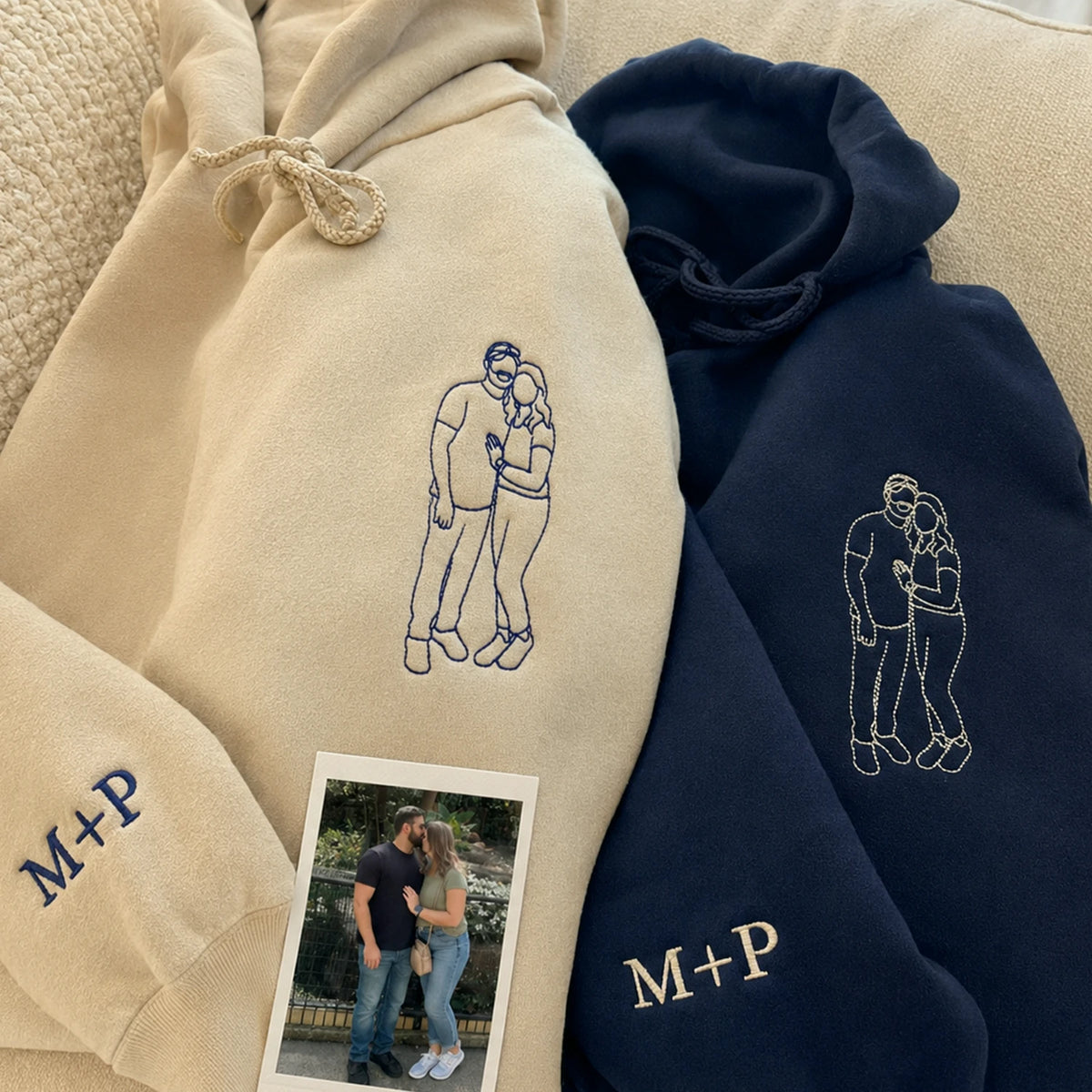Custom Photo on Hoodie, Outline Photo Sweatshirt Embroidered