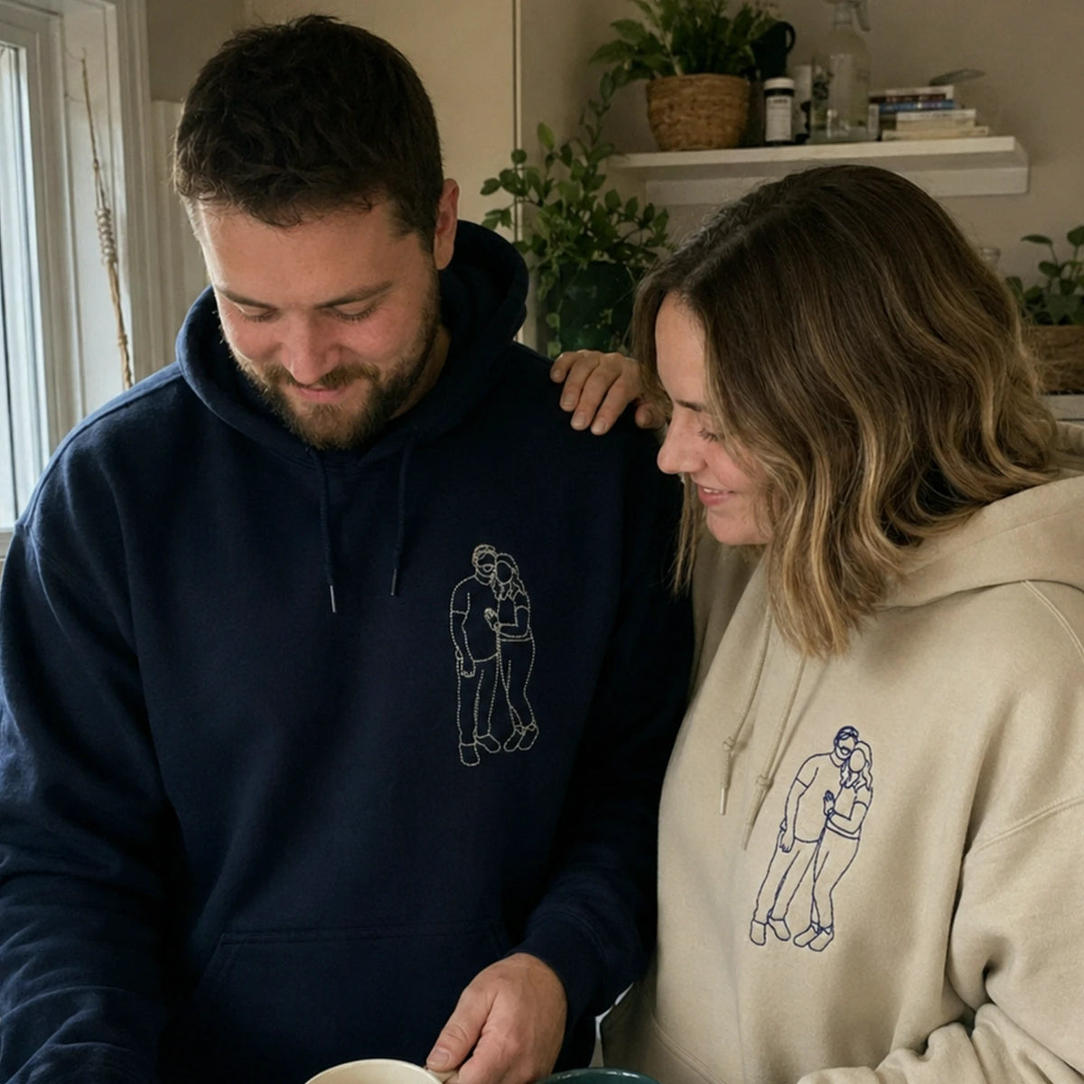 Custom Photo on Hoodie, Outline Photo Sweatshirt Embroidered
