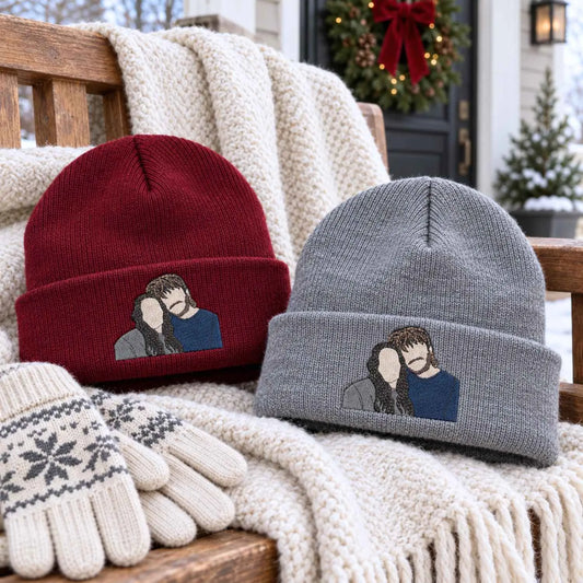 Personalized embroidered couple beanies perfect for Christmas winter gift