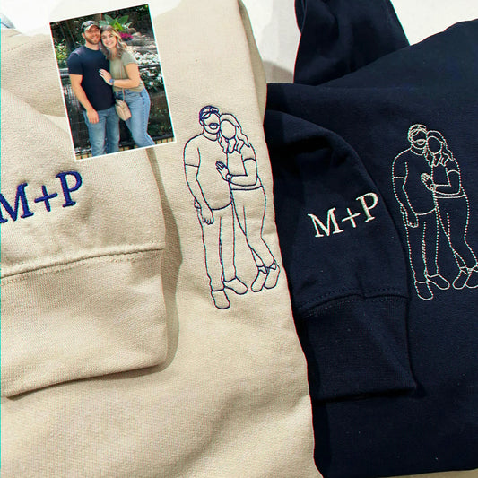 Custom Embroidered Couple Portrait Husband Photo Sweatshirt Gift from Wife