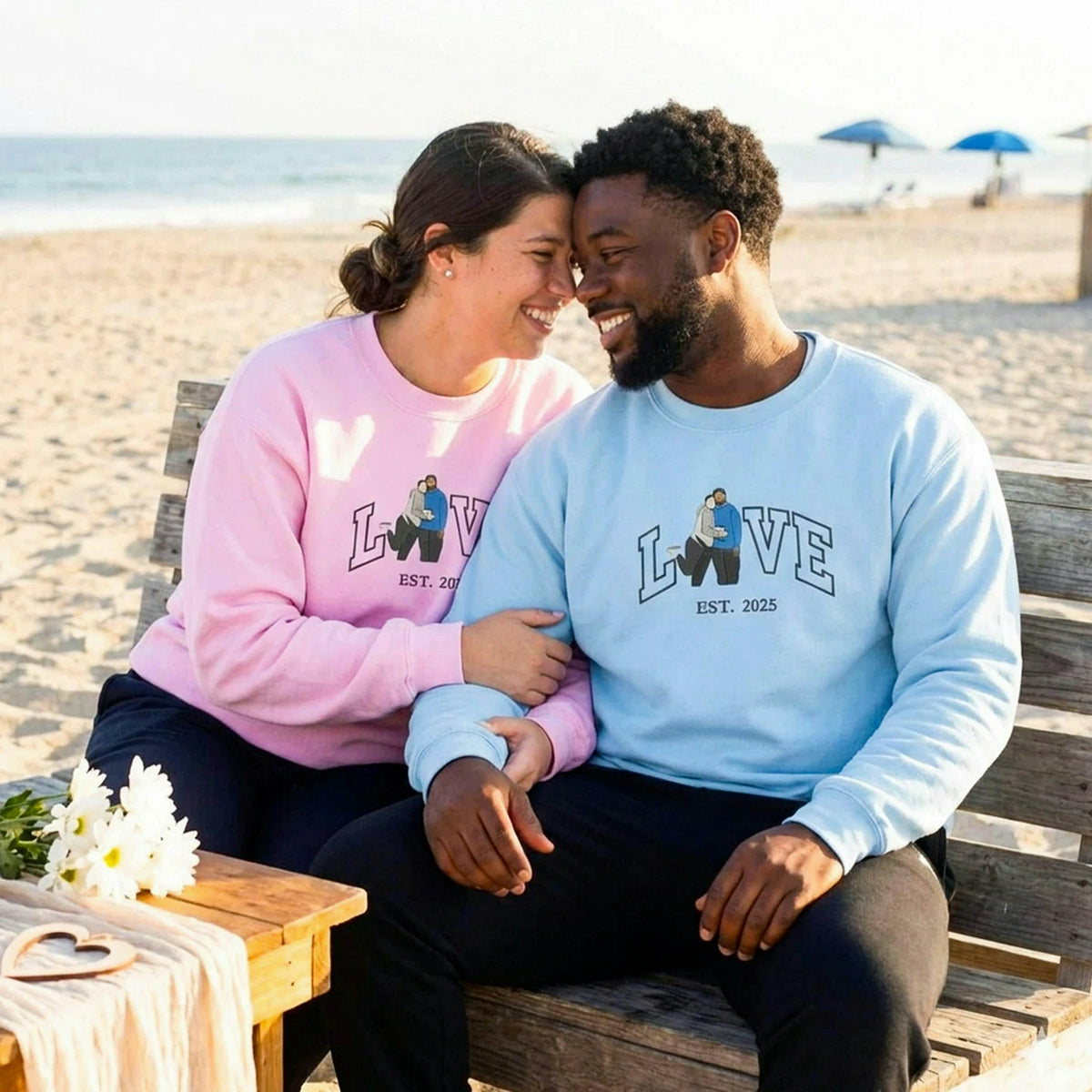 Custom Embroidered Love Valentine Portrait Photo Sweatshirt, 1st Anniversary Gift for Couple