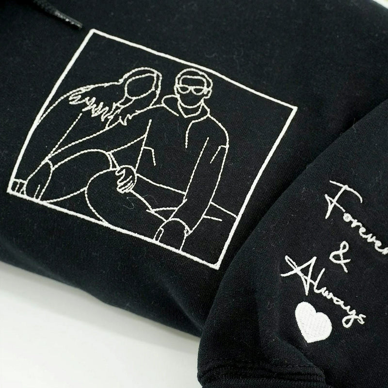 Custom Embroidered Couple Portrait Sweatshirt from Photo, Anniversary Gift for Him Boyfriend Husband