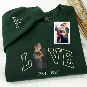 Custom Embroidered Love Valentine Portrait Photo Sweatshirt, 1st Anniversary Gift for Couple
