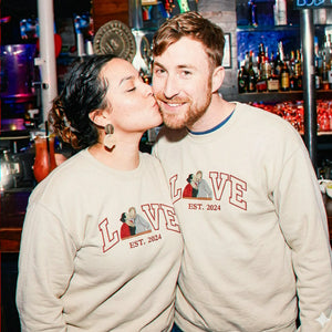 Custom Embroidered Love Valentine Portrait Photo Sweatshirt, 1st Anniversary Gift for Couple