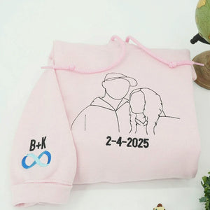 Custom Embroidered Couple Portrait Sweatshirt from Photo, Anniversary Gift for Him Boyfriend Husband