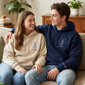 Custom Embroidered Love Portrait from Photo Couple Hoodie or Sweatshirt, Gift for Him Her