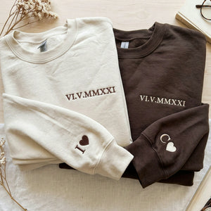 First Christmas Gift for Girlfriend - Personalized Roman Numeral Embroidered Sweatshirt for Couple