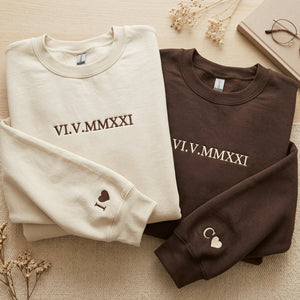 First Christmas Gift for Girlfriend - Personalized Roman Numeral Embroidered Sweatshirt for Couple