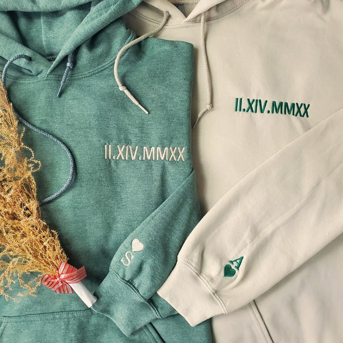 Custom Embroidered Couple Hoodies Sweatshirts with Roman Numeral