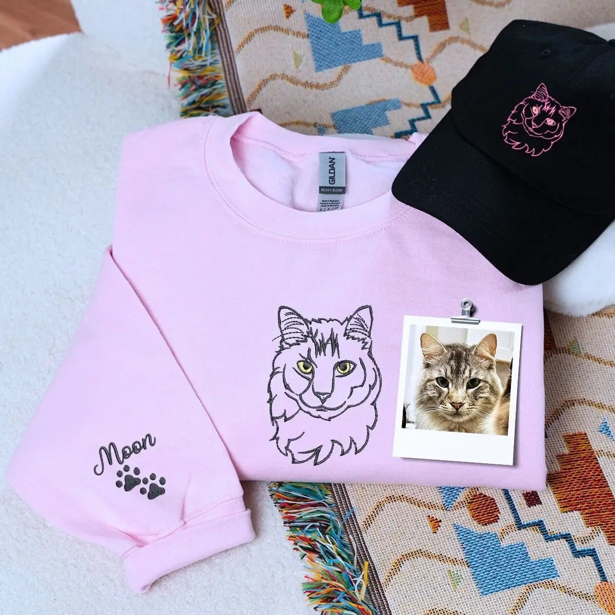 Matching cat lover sweatshirt and hat set in soft cozy fabric for women