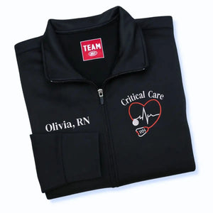 Custom embroidered critical care nurse jacket with name – personalized ICU gift for registered nurses and CCRNs