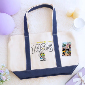 Custom embroidered photo tote bag gift for 30th birthday woman – canvas bag with portrait