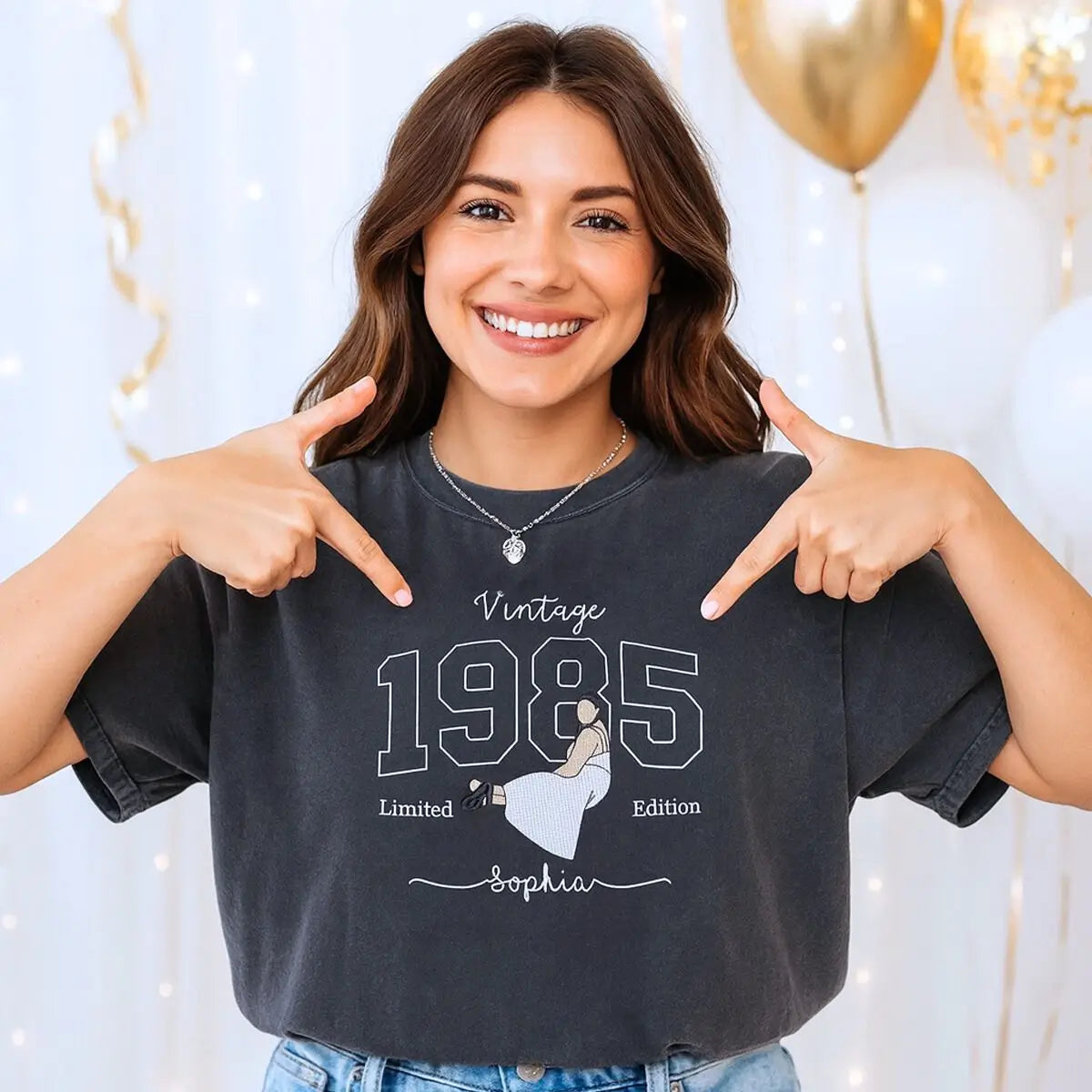 Embroidered 40th birthday shirt with custom photo portrait and personalized sleeve text, perfect gift for milestone celebration