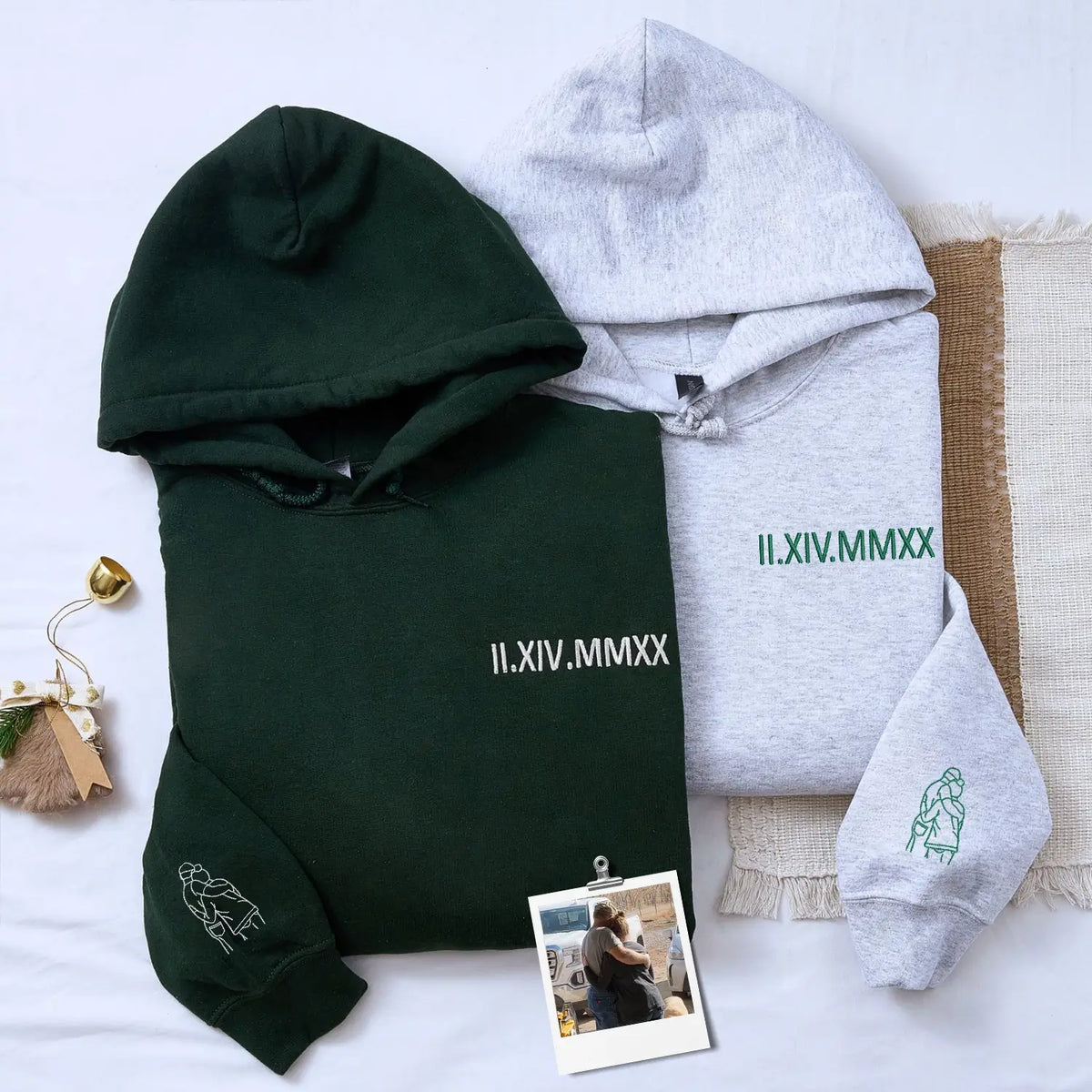 Custom Anniversary Gift for Couple with Embroidered Roman Numeral and Portrait Photo on Sweatshirt or Hoodie