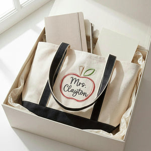 Custom Apple Teacher Tote Bag with Name, Personalized Back-to-School Supplies Bag