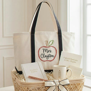 Custom Apple Teacher Tote Bag with Name, Personalized Back-to-School Supplies Bag