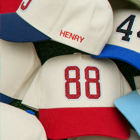 Custom Glitter Player Varsity Sports Number Snapback Hats - Applique Embroidered Your Text, Name, Logo
