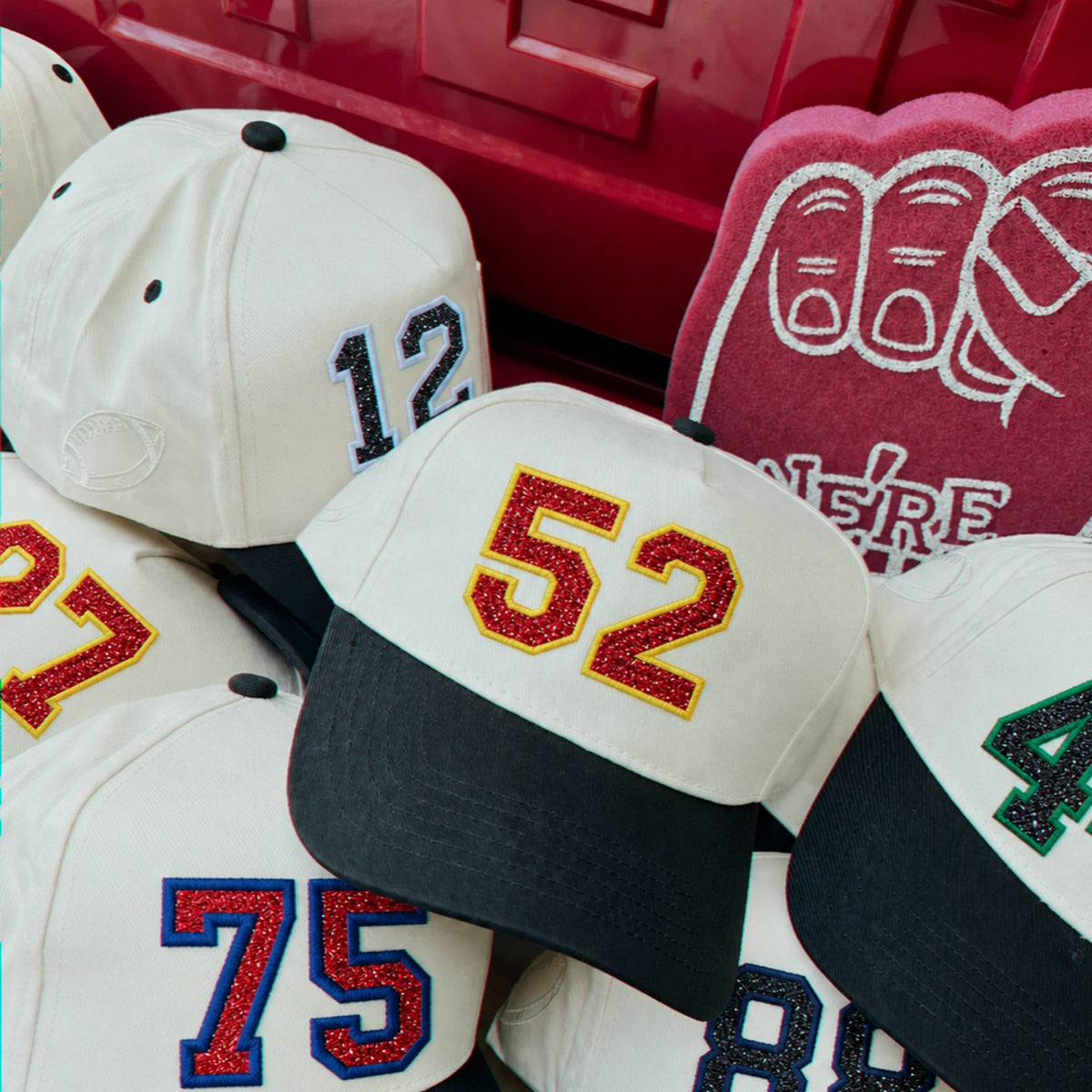 Custom Glitter Player Varsity Sports Number Snapback Hats - Applique Embroidered Your Text, Name, Logo