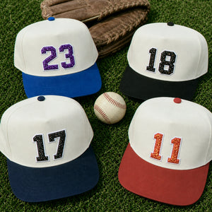 Custom Glitter Player Varsity Sports Number Snapback Hats - Applique Embroidered Your Text, Name, Logo