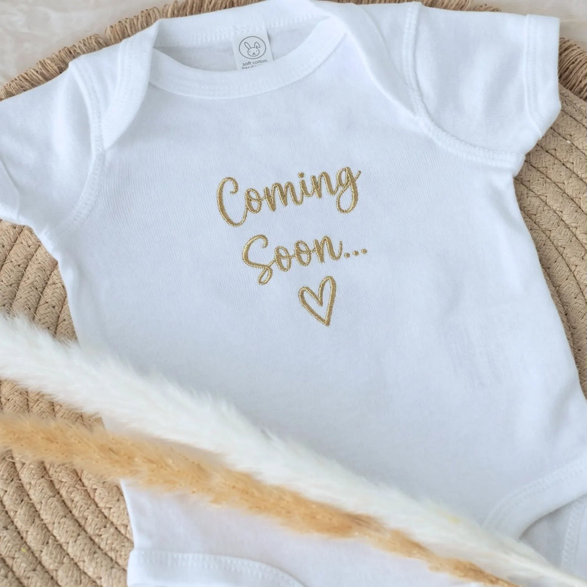 Custom embroidered baby coming soon onesie 2026 personalized pregnancy announcement bodysuit for newborn photoshoot